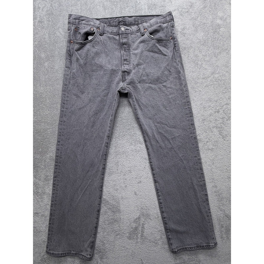 Levis 501 Jeans Mens Measured 36x30 Gray Straight Leg Stretch Denim Pants Casual